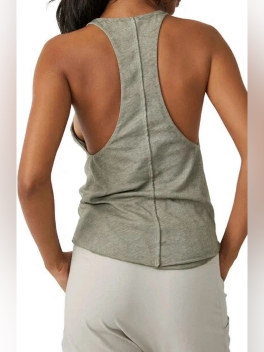 Free People Movement Exhale Tank XS Green Racerback Athleisure Gym Yoga Raw Hem